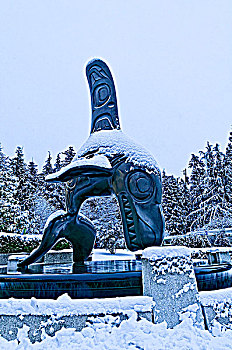 青铜,雕塑,水下,冬天,户外,温哥华水族馆,史坦利公园,温哥华,不列颠哥伦比亚省,加拿大