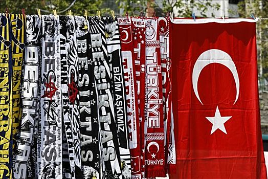 球迷,围巾,土耳其,足球,俱乐部,旗帜,销售,晾衣服,伊斯坦布尔