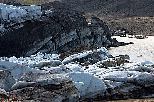 冰河,口鼻部,冰川冰,痕迹,火山灰,瓦特纳冰川国家公园,南方,区域,冰岛,欧洲