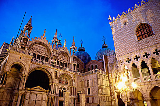 灯光,柱子,光亮,夜晚,正面,建筑,威尼斯,意大利