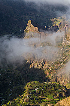 山谷,风景,云,圣安唐,佛得角