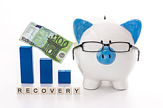 存钱罐,戴着,眼镜,蓝色,图表,模型,恢复,信息,100欧元,钞票