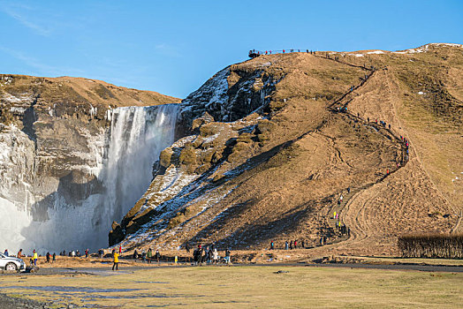 冰岛斯科加瀑布阳光与彩虹美景