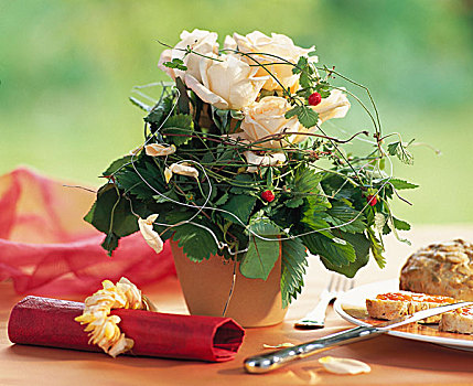 桌子,安放,白色,玫瑰,野草莓,跑步者