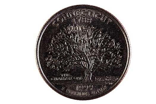 康涅狄格,美国,25分硬币,尾部,硬币,特写