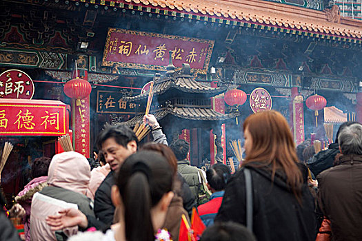 拥挤,春节,黃大仙祠,香港