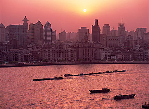 河,黄昏,上海,中国