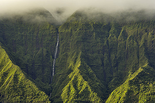 云,俯视,山脉,考艾岛,夏威夷,美国