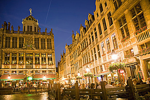 大广场,夜晚,布鲁塞尔,比利时