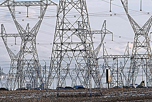 高压电塔,线条,安大略省,加拿大