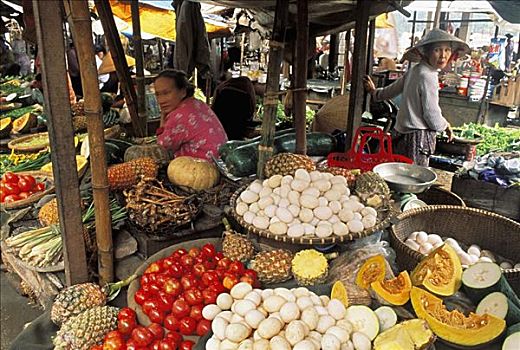 越南,胡志明市,西贡,女人,早晨,市场,销售,农产品,新鲜,蛋