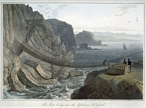 索桥,靠近,灯塔,安格尔西岛,威尔士