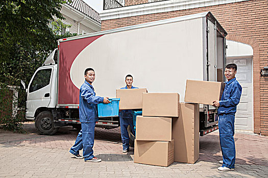 搬运,卸载,搬运货车,许多,一堆,纸板箱