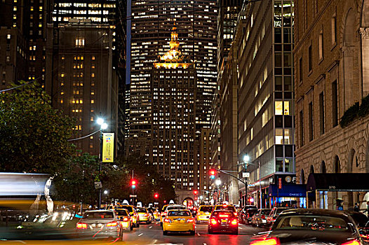 公园大道,建筑,光亮,夜晚,市中心,曼哈顿,纽约,美国,北美