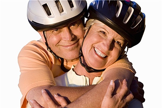 老年,夫妻,自行车头盔,深情,抠像