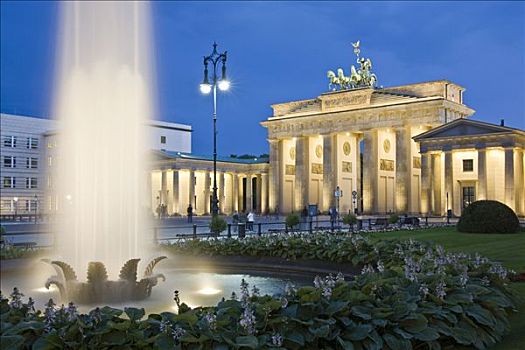 勃兰登堡门,喷泉,柏林,德国,欧洲
