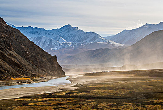 新疆,雪山,河流,风沙