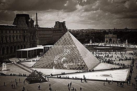 巴黎,法国,五月,卢浮宫金字塔,特写,外景,上方,展示,留白,卢浮宫,最大,博物馆