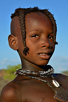 辛巴族,女孩,头像,卡奥科兰,纳米比亚,非洲