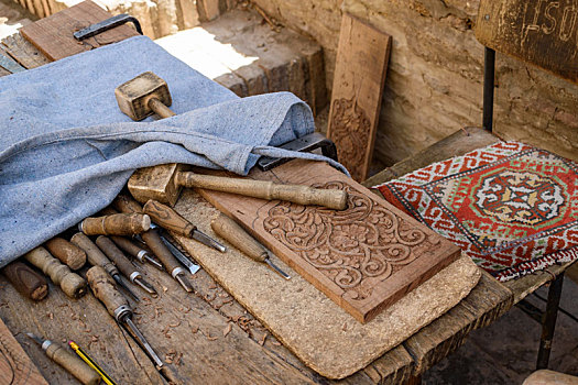 俯拍,特写,传统,木工,工具,希瓦,乌兹别克斯坦