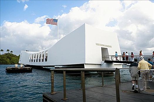 美国国旗,摆动,纪念,建筑,亚利桑那军舰纪念馆,珍珠港,檀香山,瓦胡岛,夏威夷,美国