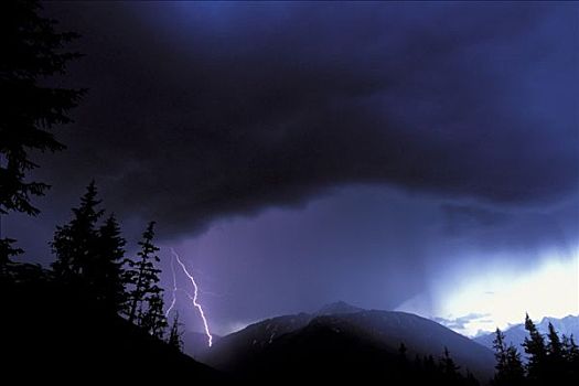 重,雨,闪电,靠近,阿拉斯加,夏天