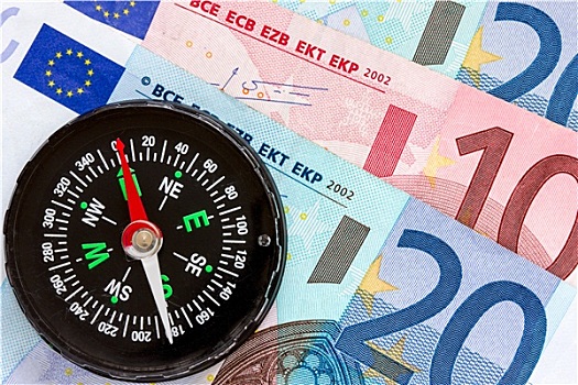 欧元,钱,指南针