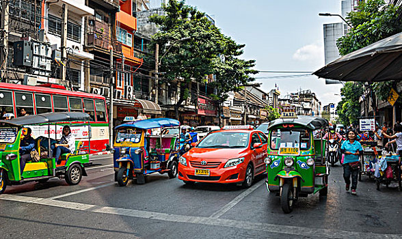 街景,出租车,等待,红绿灯,曼谷,泰国,亚洲