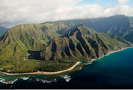 海岸线,山,北岸,考艾岛,夏威夷