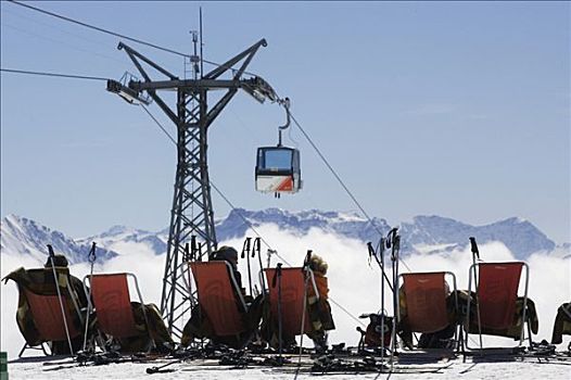 折叠躺椅,吊舱,滑雪胜地,白色,竞技场,高处,云海,瑞士