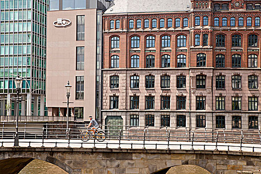 骑车,历史,桥,城市,汉堡市,德国,欧洲