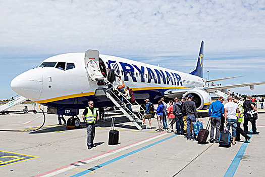 乘客,乘坐,波音,航空公司,机场,靠近,莱茵兰普法尔茨州,德国,欧洲