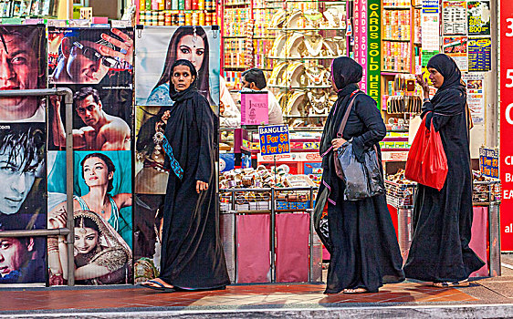 女人,头巾,购物,街景,道路,小印度,地区,新加坡,亚洲