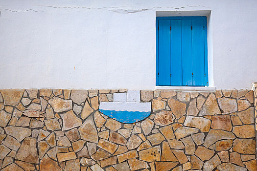 墙壁,蓝色,窗户,船,光盘,希腊