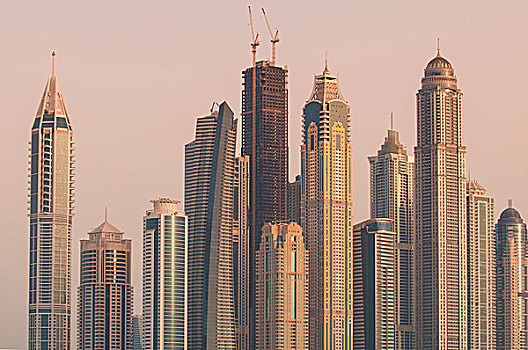 天际线,建筑,迪拜,码头,阿联酋