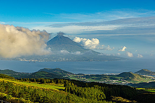 风景,火山,云,岛屿,法亚尔,亚速尔群岛,葡萄牙,欧洲