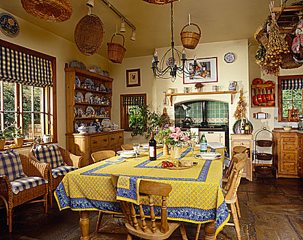 餐桌,黄色,布,乡村风格,厨房