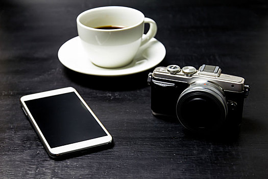咖啡,摄影,手机,木头,背景