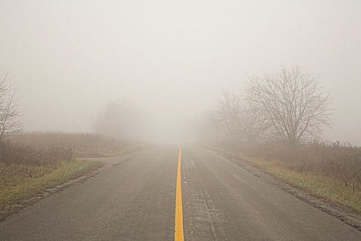 两个,道路,公路,雾,城镇,安大略省,加拿大