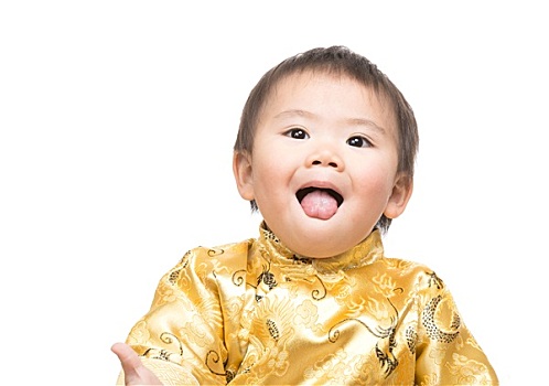 中国人,男婴,传统服装,舌头