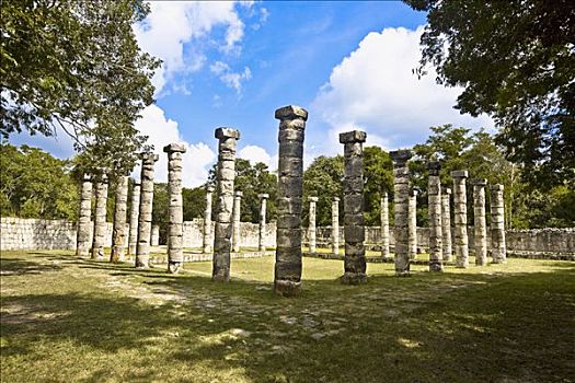古遗址,柱子,草场,市场,奇琴伊察,尤卡坦半岛,墨西哥