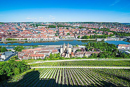 俯瞰,上方,维尔茨堡,要塞,玛利恩堡,弗兰克尼亚,巴伐利亚,德国