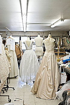 裁缝,人体模型,穿,婚纱,时装设计,工作室