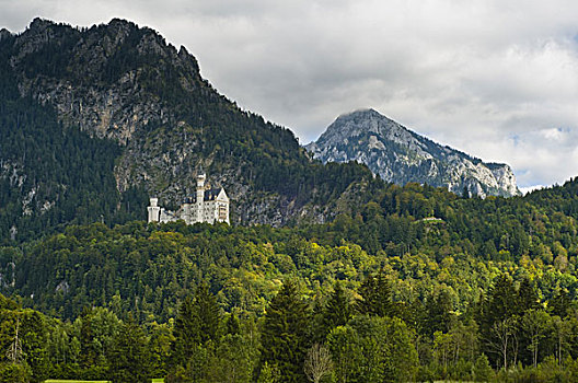 城堡,新天鹅堡,阿尔卑斯山,背景