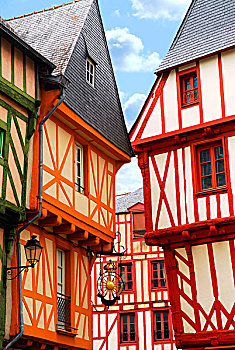 彩色,中世纪,房子,瓦纳,布列塔尼半岛,法国