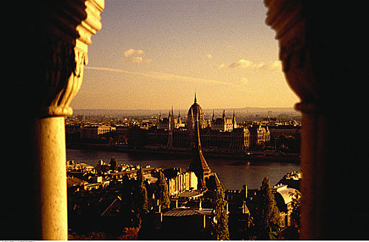 俯视,城市,柱子,布达佩斯,匈牙利