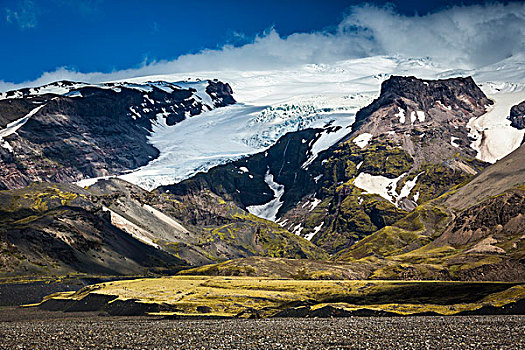 风景,山坡,冰河,冰岛