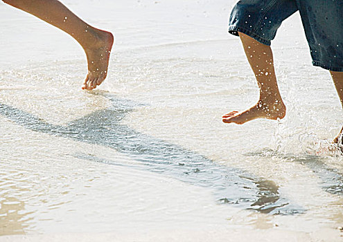 脚,跑,海浪