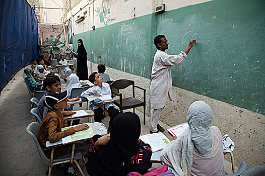 社区,学校,附近,卡拉奇,交易,城市,巴基斯坦,九月,2006年