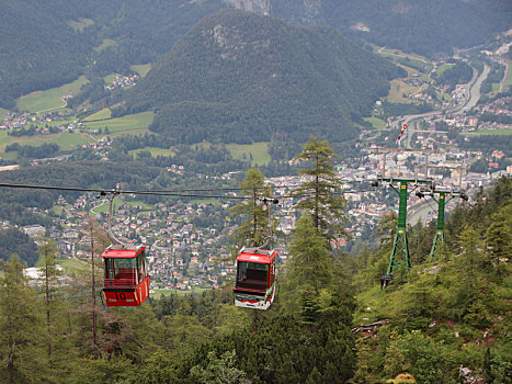 红色,滑雪,缆车,山谷,背景